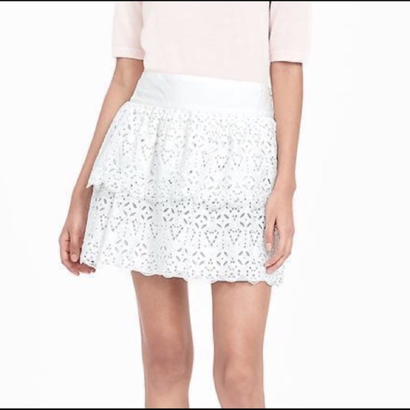 EUC Banana Republic White Eyelet Ruffle Skirt Sz 0 - Picture 2 of 8